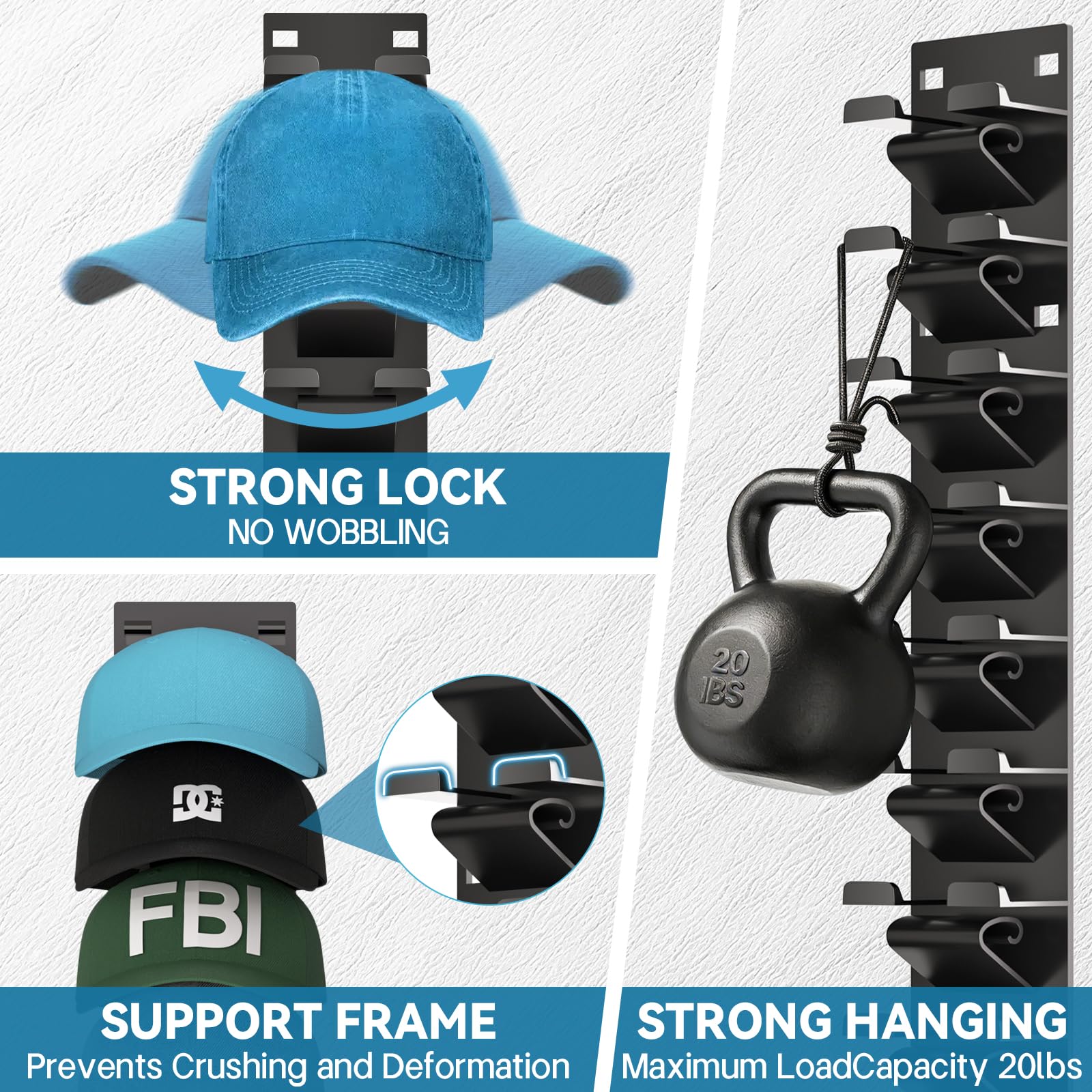 Qeuhehdi wall-mounted hat display side view shows space-saving solution for entryways.