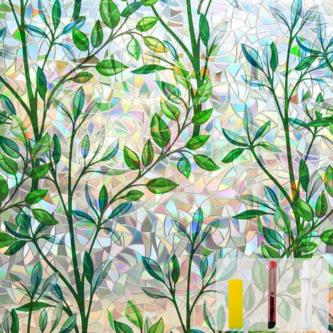 QHYsunshine leaf rainbow privacy film on window with sunlit rainbow effect