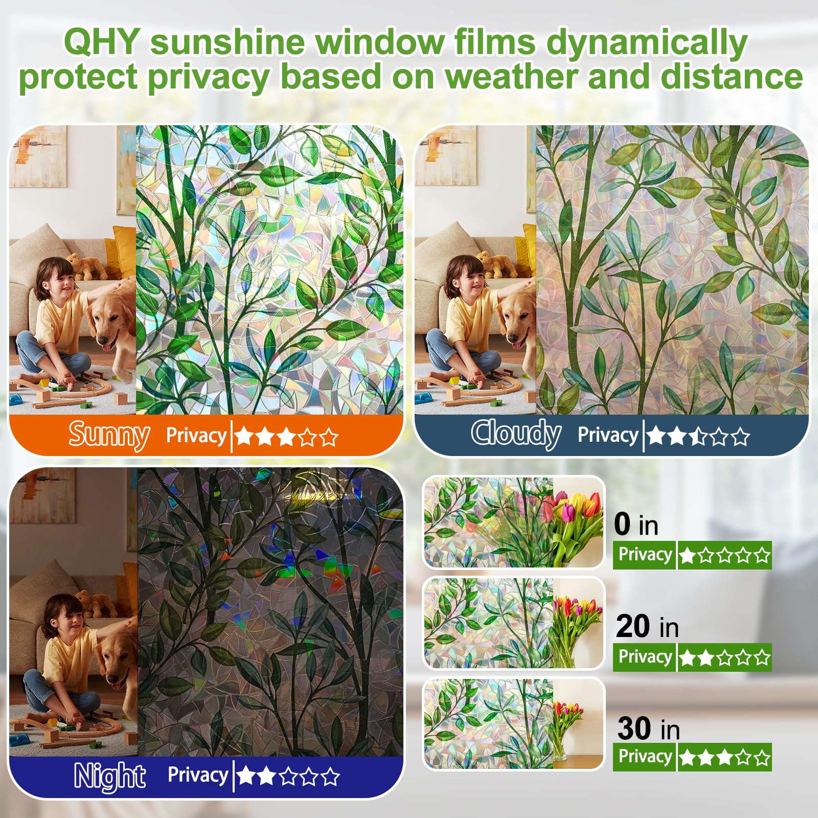 QHYsunshine non-adhesive window film for easy tear-and-stick installation