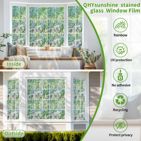 QHYsunshine removable reusable window film shown on clear glass
