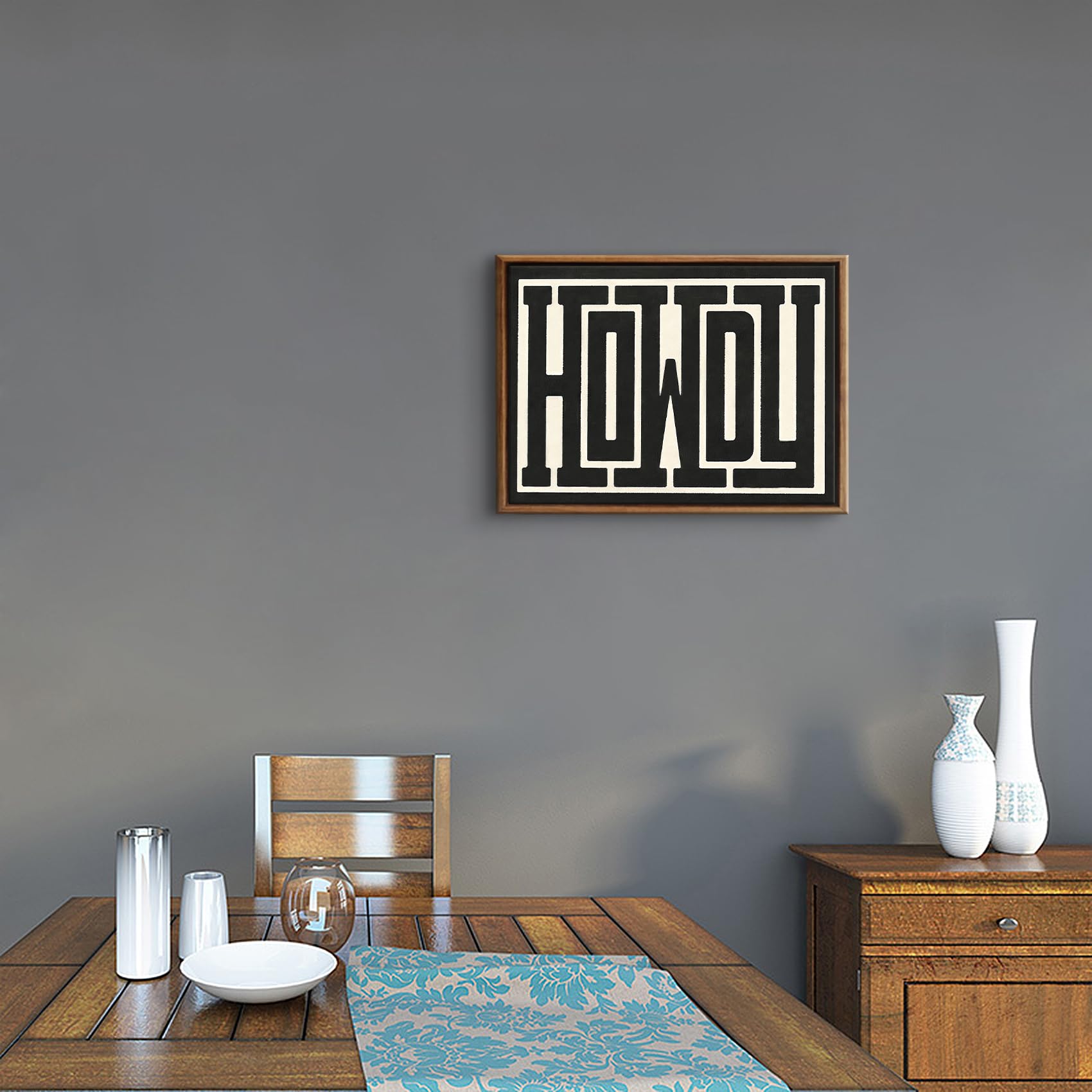 QIYFFBN Howdy text wall print highlights minimalist western style in living spaces.