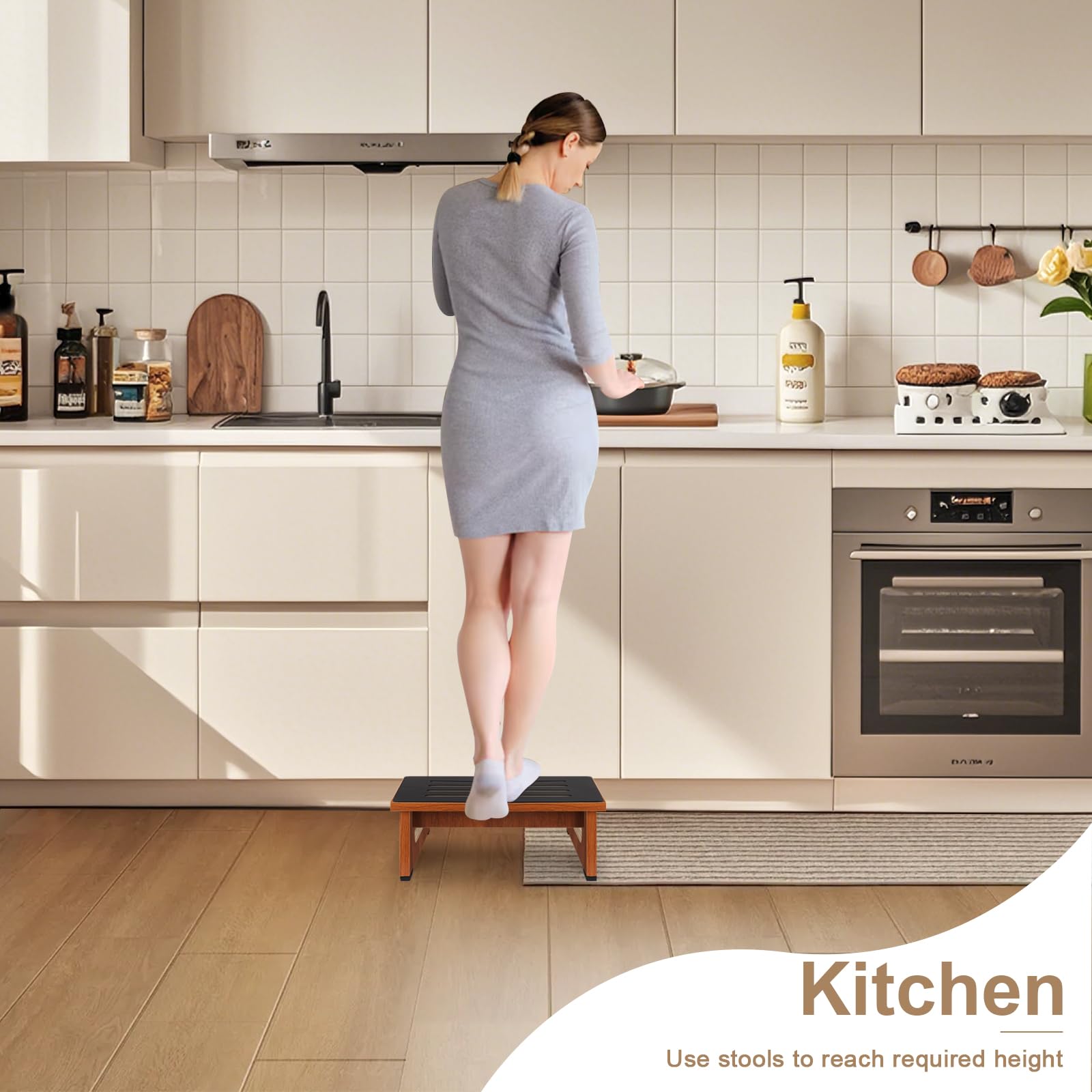 QIANBAIYI Step Stool includes anti-skid tape and pads for safety.