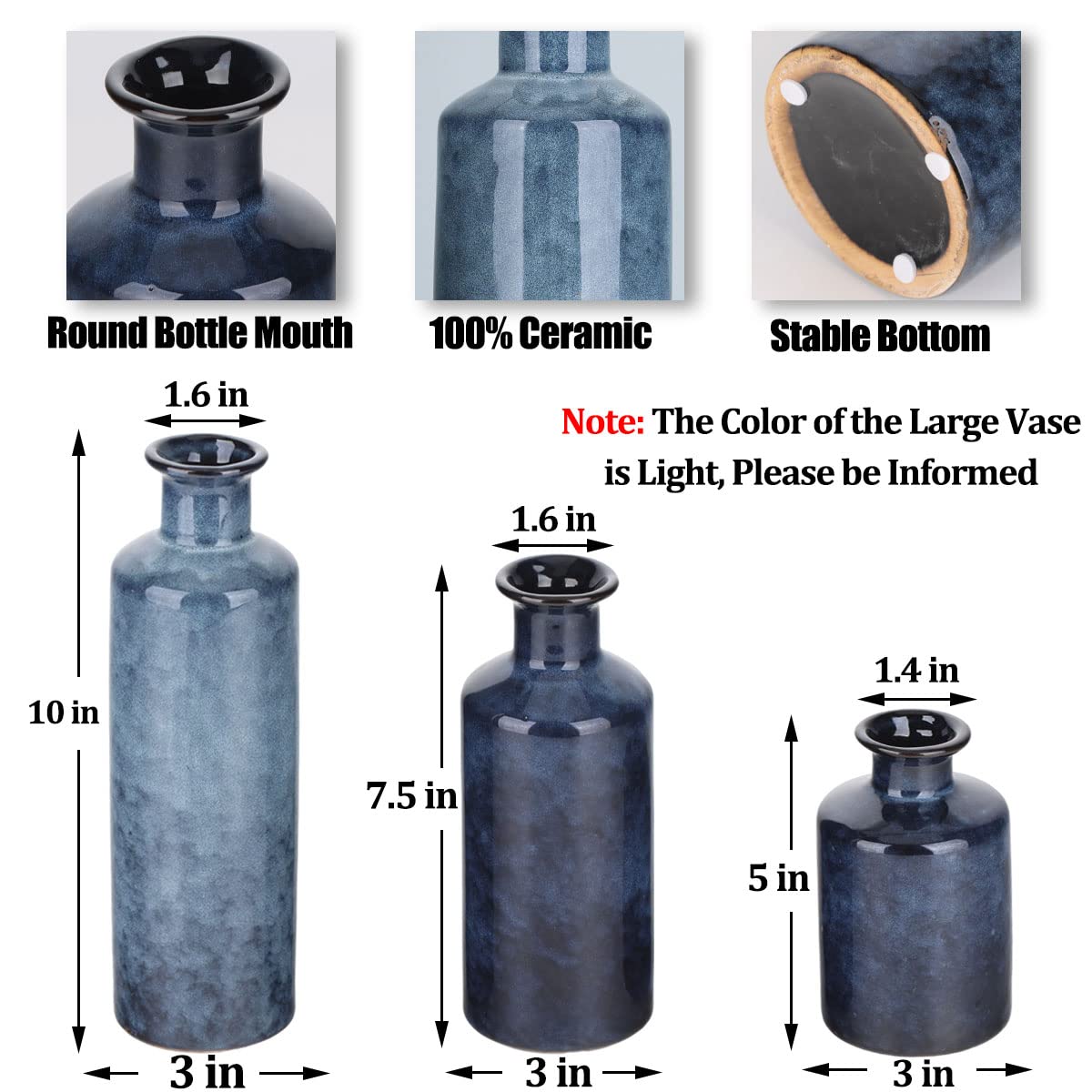 QIANLING blue ceramic vase set collection adds versatile centerpiece for shelves or mantels.