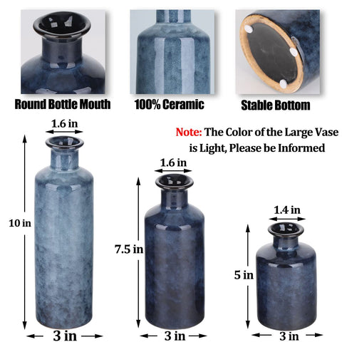 QIANLING blue ceramic vase set collection adds versatile centerpiece for shelves or mantels.