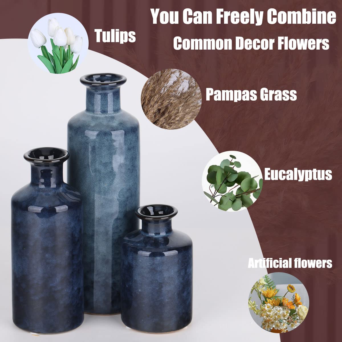 QIANLING blue vase centerpieces provide modern rustic vibe for dining tables.