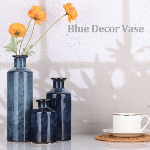QIANLING blue ceramic vase set serves as quick, stylish table centerpiece ideas.