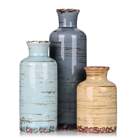 Qianling ceramic vase set 5-inch vase for small table display with rustic charm