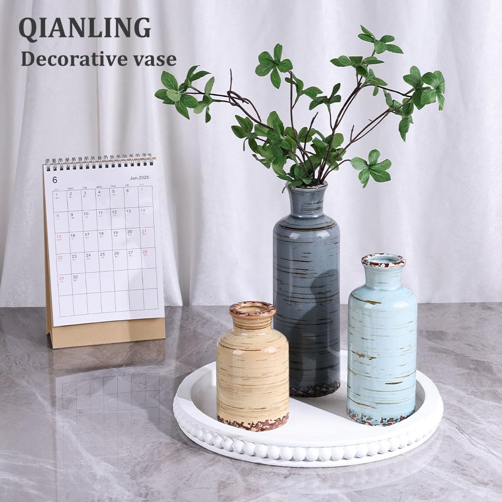 Qianling ceramic vase set dried flower styling on decor