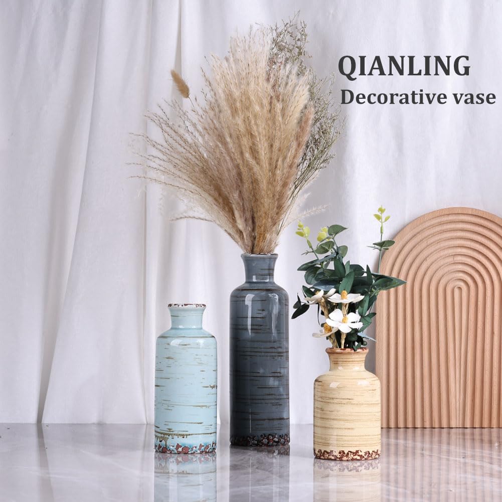 Qianling ceramic vase set mantel decor idea