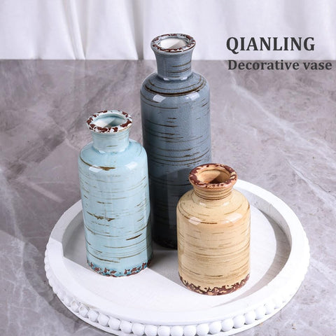 Qianling ceramic vase set soft rustic finish complements interior