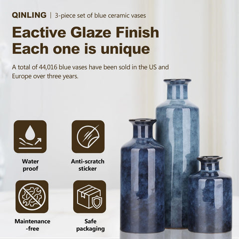 QIANLING farmhouse blue vases decor ideal for faux florals and seasonal arrangements.
