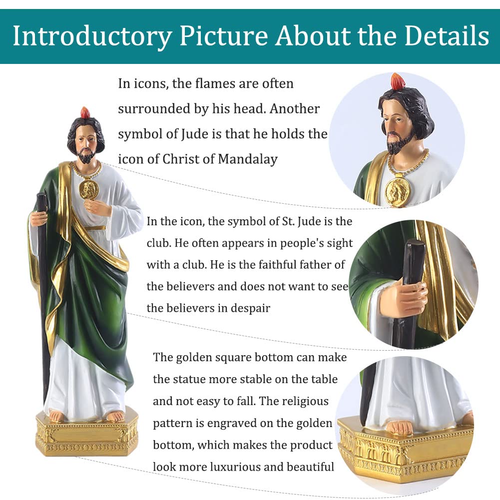 QIANLING Saint Jude statue green robe showcases color accuracy and visual warmth in any room.