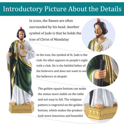 QIANLING Saint Jude statue green robe showcases color accuracy and visual warmth in any room.