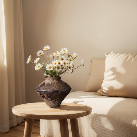 QIANLING Wabi Sabi Rusty Vase living room vibe with warm tones.