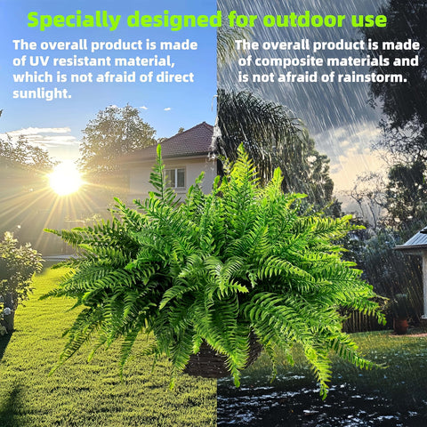 QIANYUN 26-inch artificial Boston fern provides bold indoor-outdoor greenery.