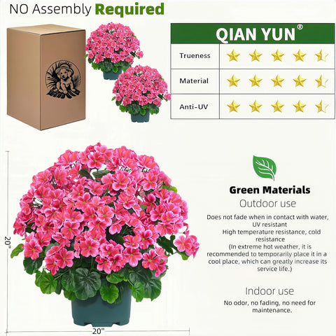 QIANYUN artificial geranium bush in outdoor garden for low-maintenance color.