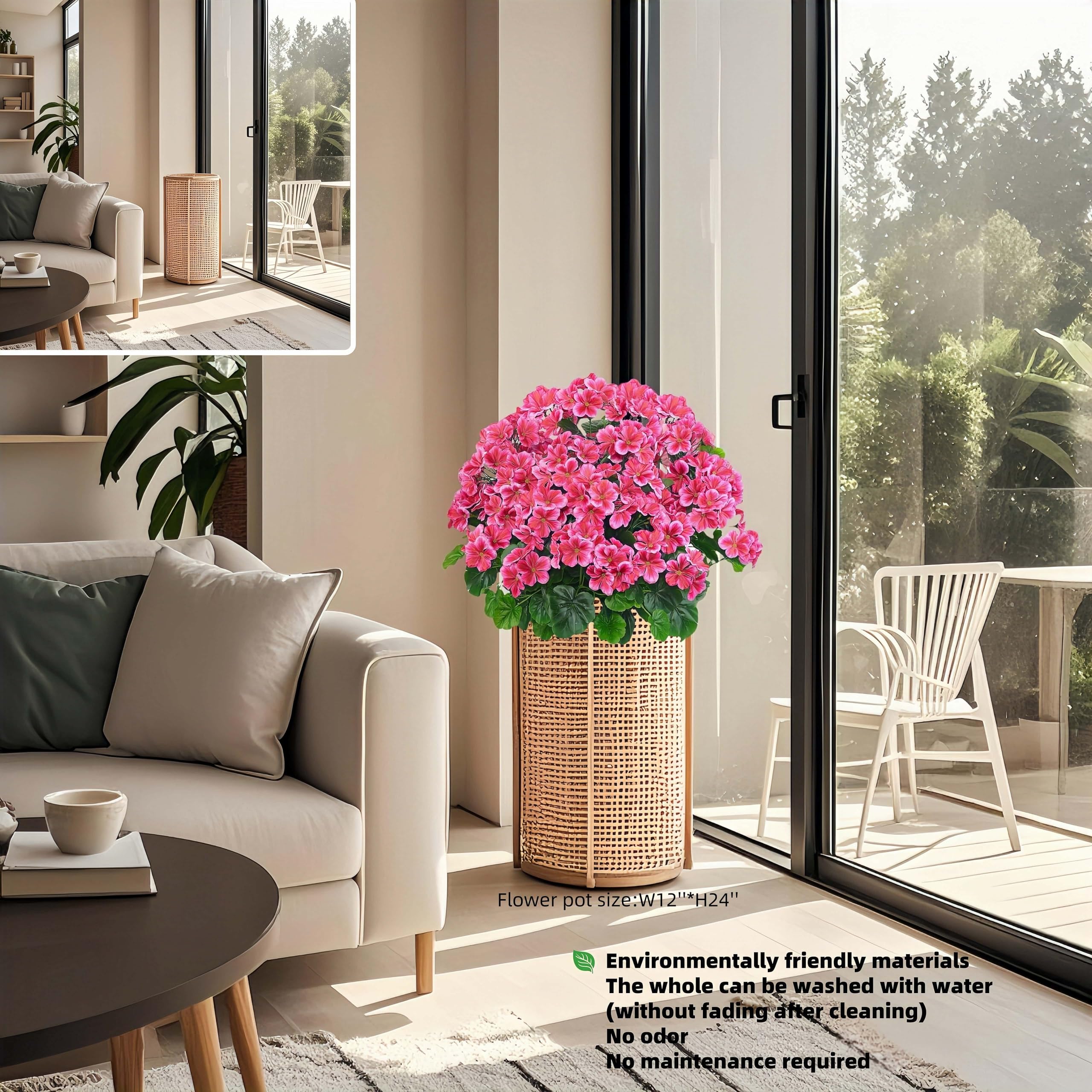 QIANYUN artificial geranium bush 20-inch patio decor for porch appeal.