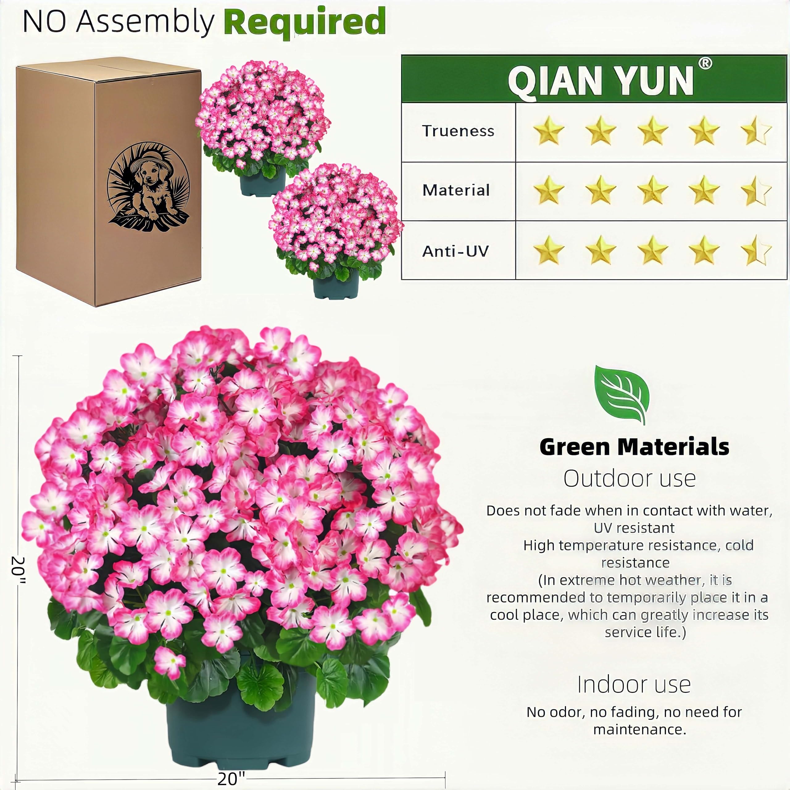 QIANYUN outdoor geranium bush enhances patios with dense, lifelike blooms.