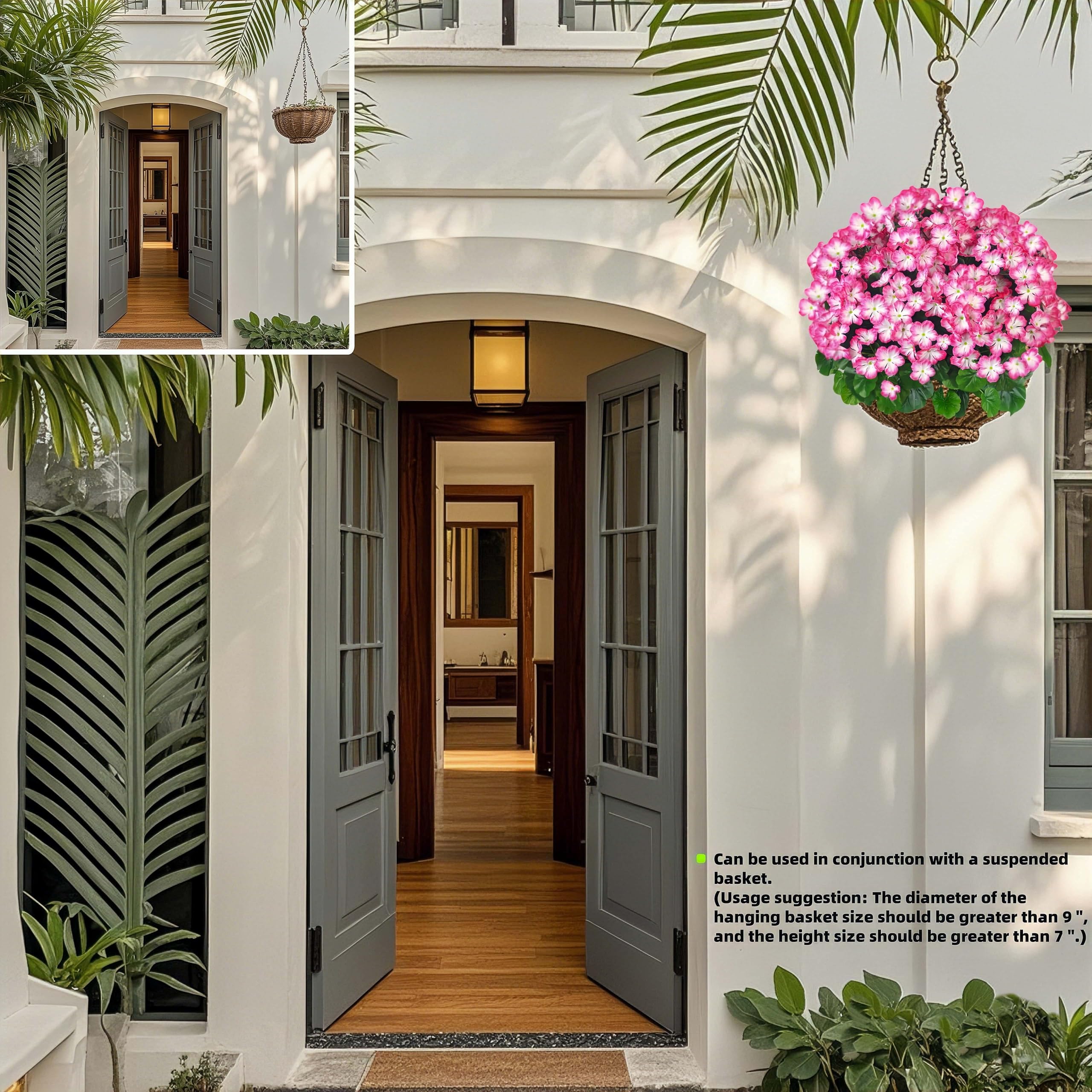 QIANYUN artificial geranium bush two-pack offers cohesive outdoor styling.