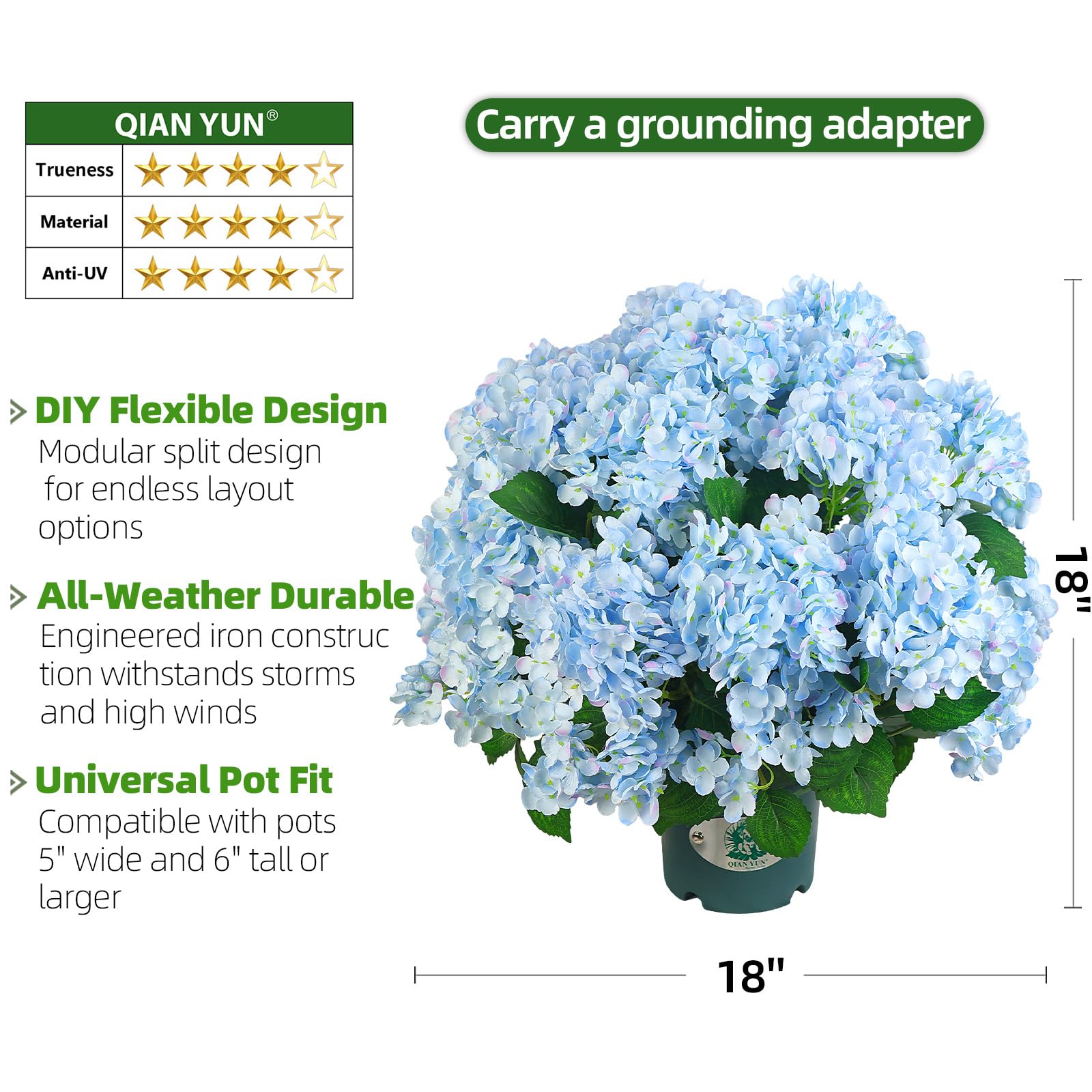 QIANYUN outdoor porch garden view with UV-resistant hydrangea for durable decor