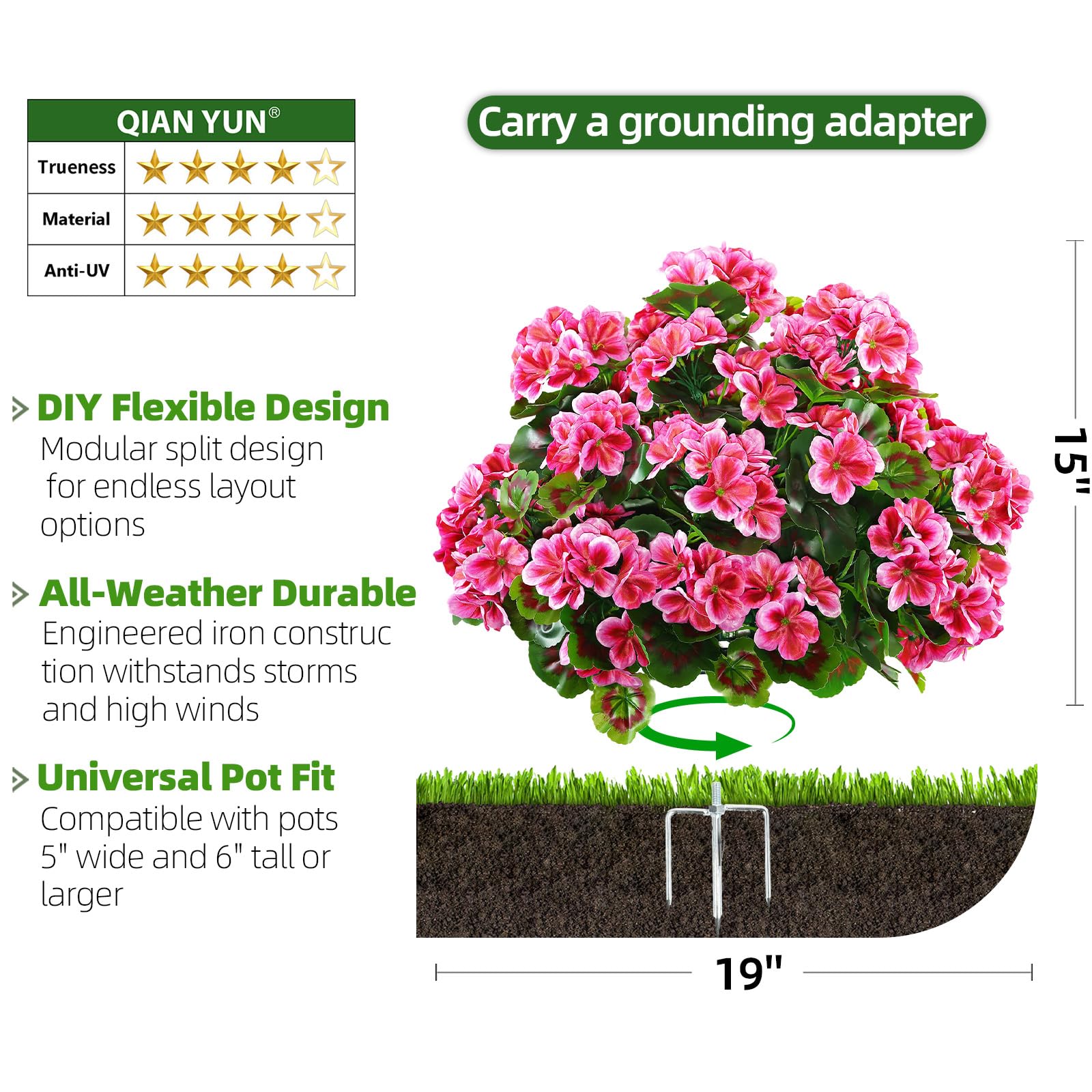 QIANYUN 18-inch ball topiary fits pots or soil for versatile patio accents.