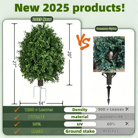 QIANYUN boxwood topiary ball with ground stake facilitates quick soil placement