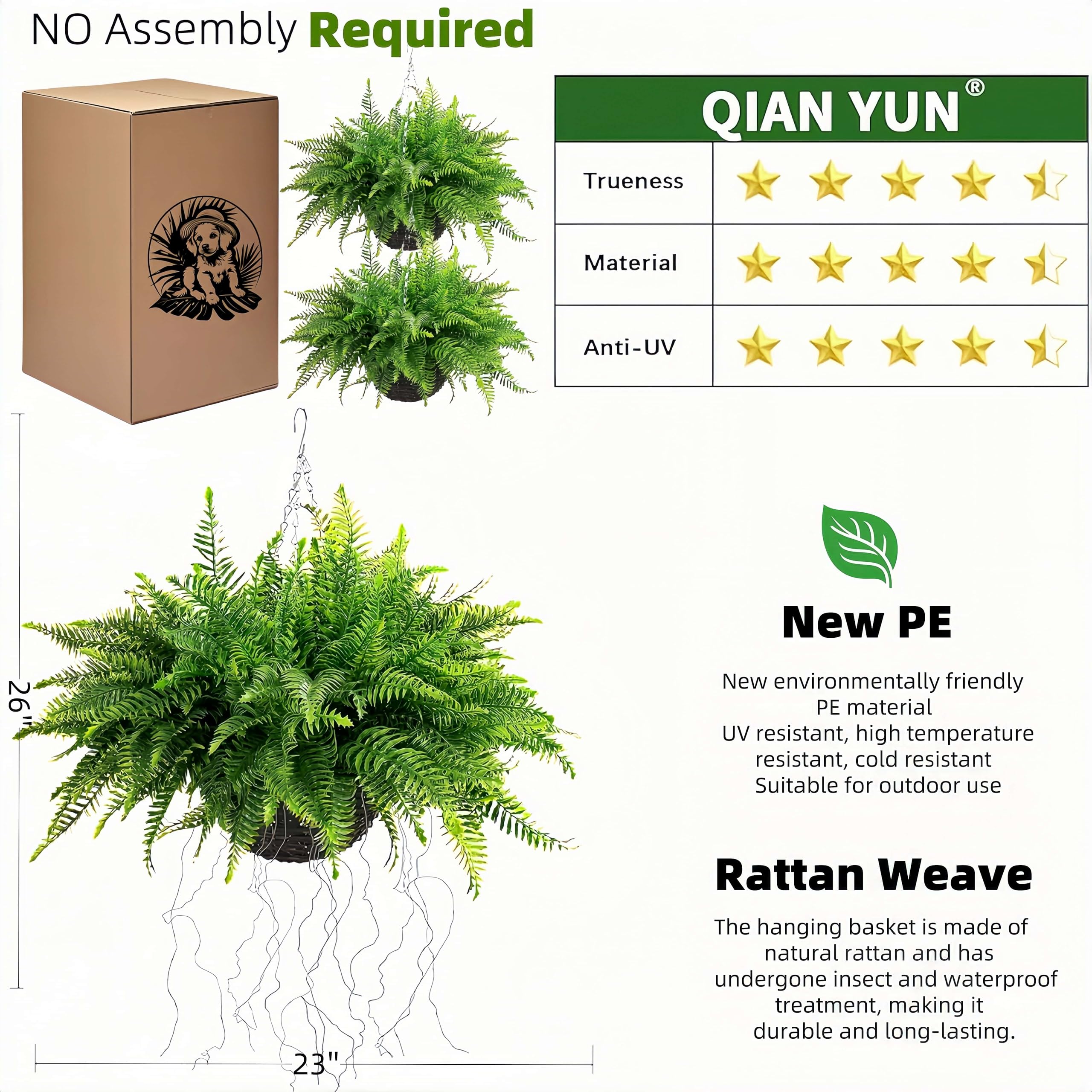 QIANYUN detachable hanging chain fern for quick, easy installation anywhere.