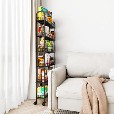 Qiaoxuan mobile storage for daily essentials and cleaning supplies.