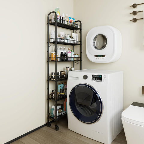 Qiaoxuan slim cart fits narrow doorways and between appliances for clutter control.