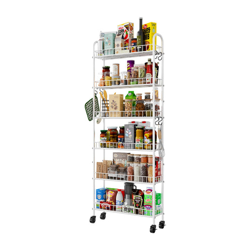 Qiaoxuan six-tier slim rolling cart side view, ideal for compact spaces.