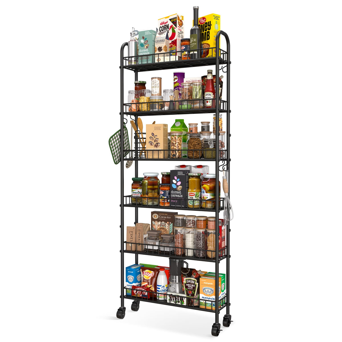 Qiaoxuan slim rolling cart with six tiers for compact storage in small spaces.