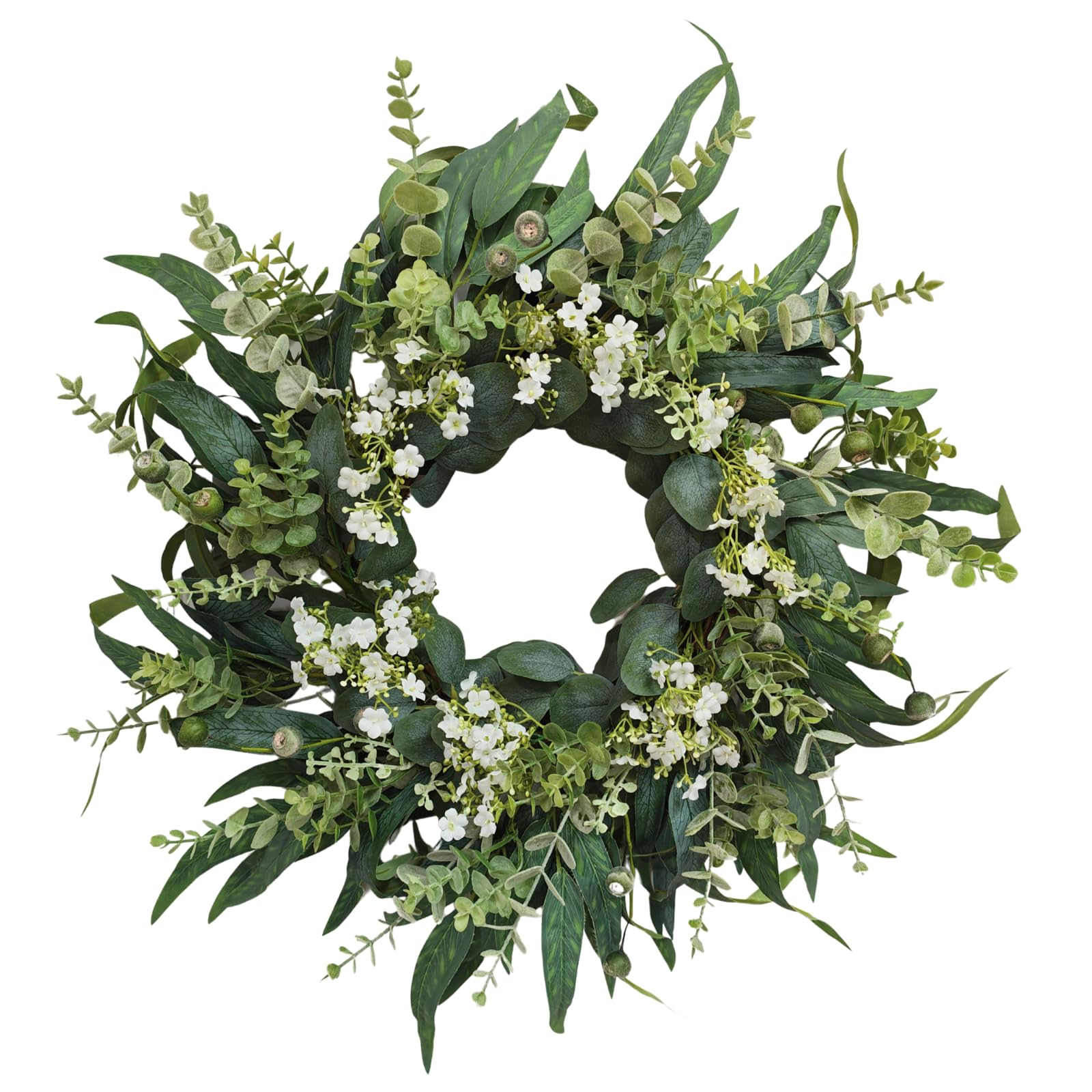 Qiexuxing eucalyptus wreath front door with lush greenery enhances curb appeal.