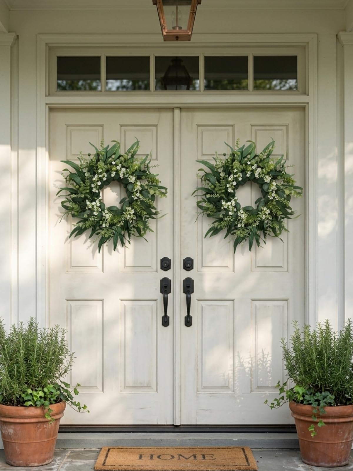 Qiexuxing farmhouse wreath indoor-outdoor versatile for spaces inside or under cover.