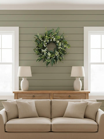Qiexuxing year-round greenery wreath ideal for seasonal farmhouse decor.