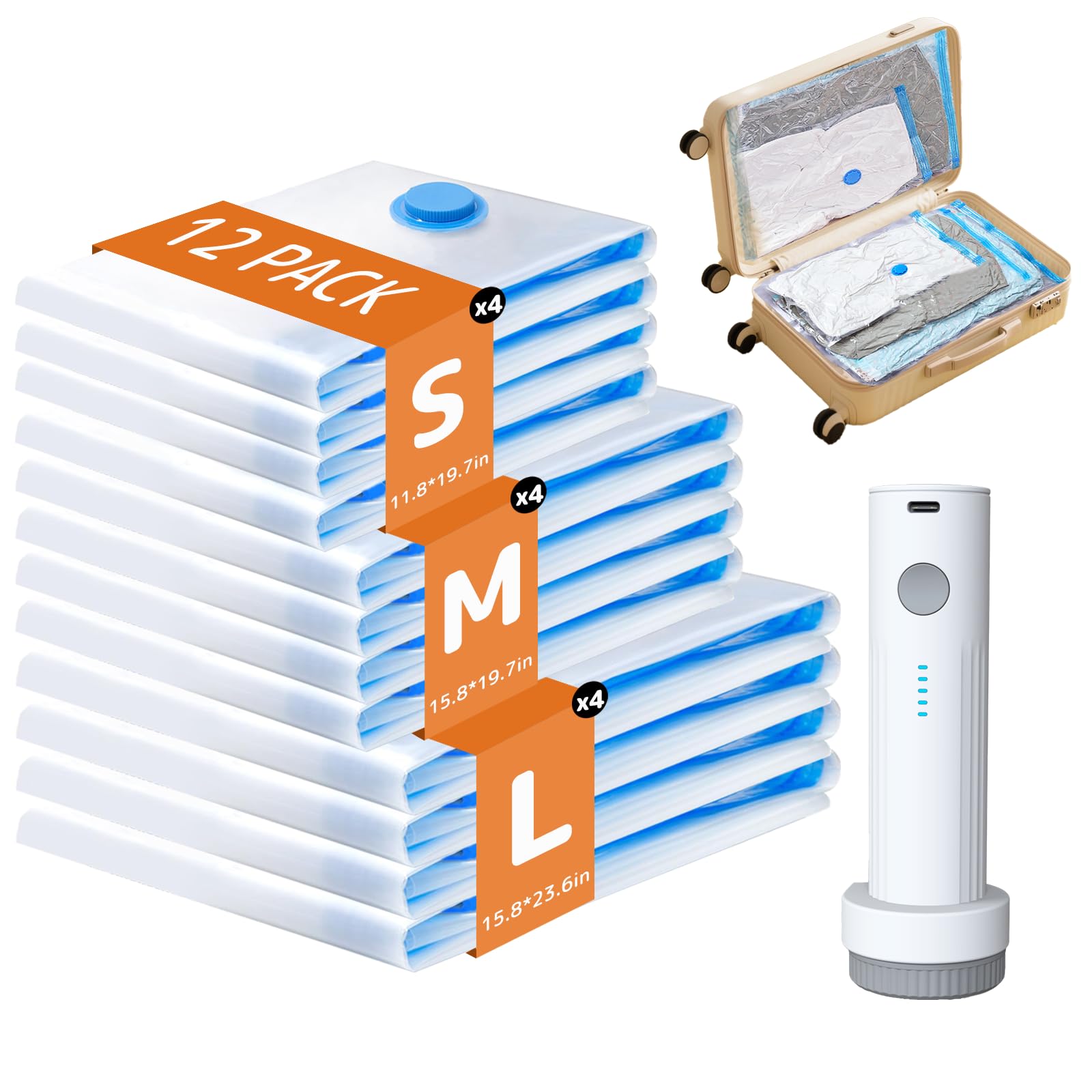 QIJIAYI travel vacuum bags 12-pack ready for compact packing and wardrobe compression.