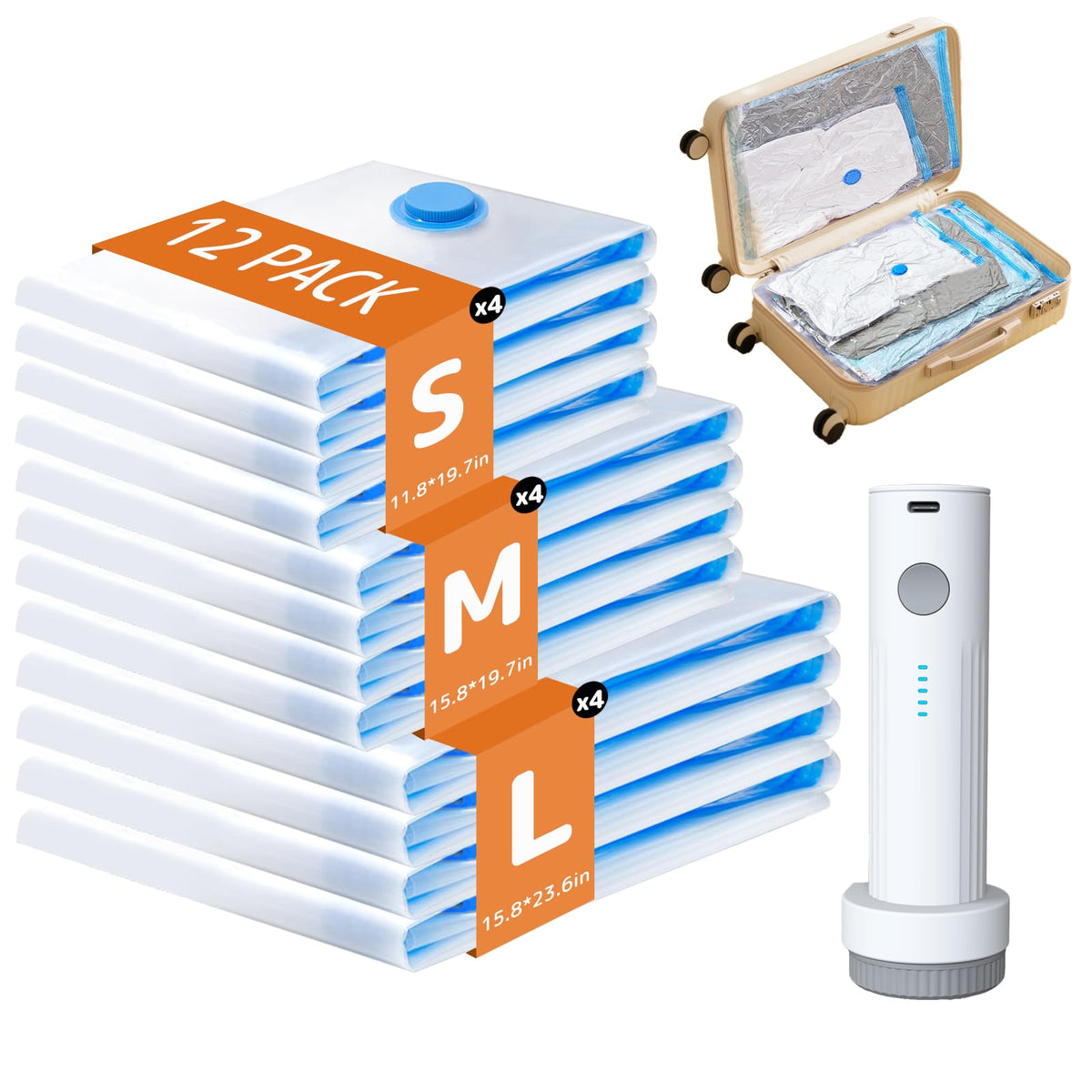 QIJIAYI travel vacuum bags 12-pack ready for compact packing and wardrobe compression.