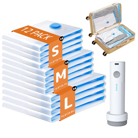 QIJIAYI travel vacuum bags 12-pack ready for compact packing and wardrobe compression.