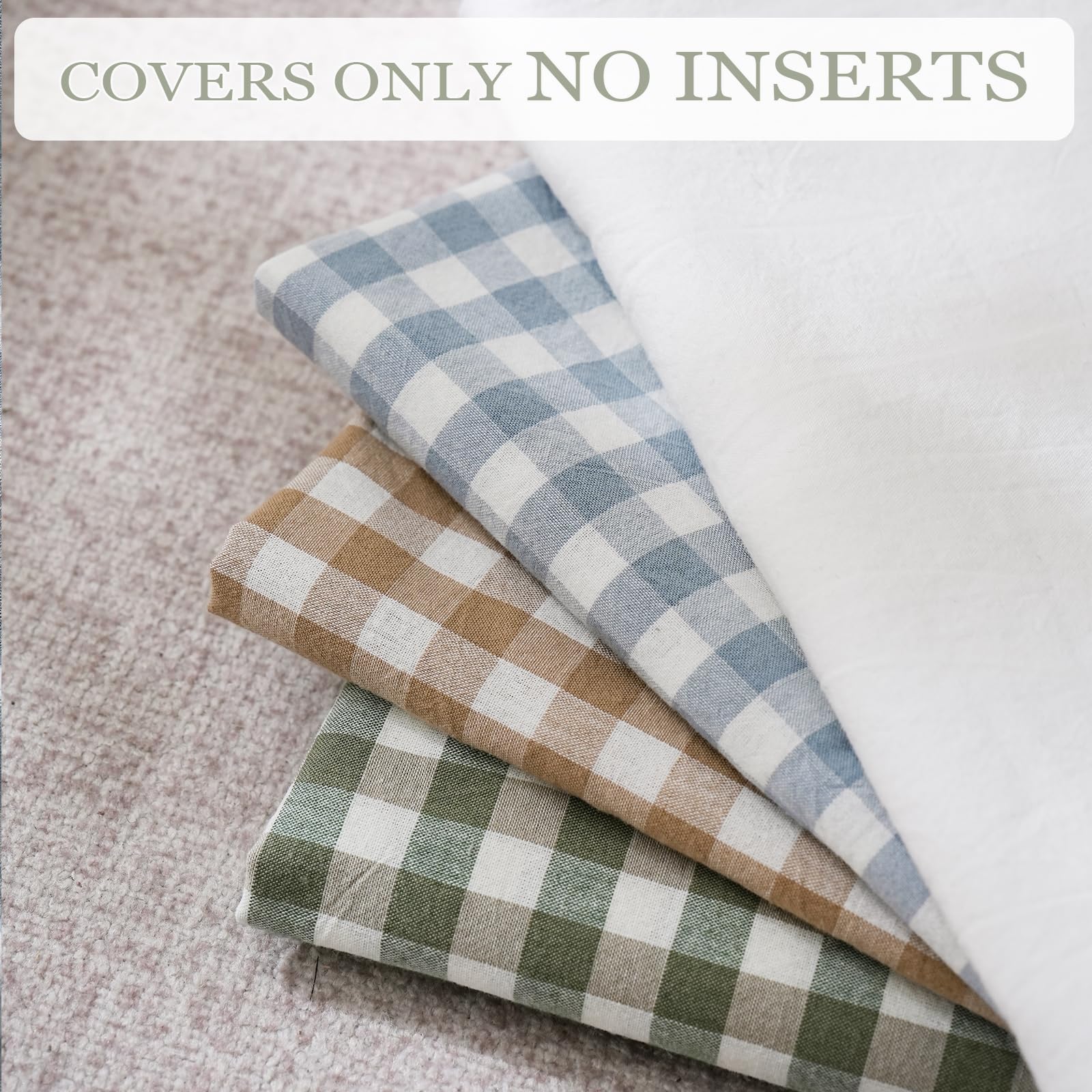 Qilunn two-pack plaid pillow cover styling on bed and sofa.