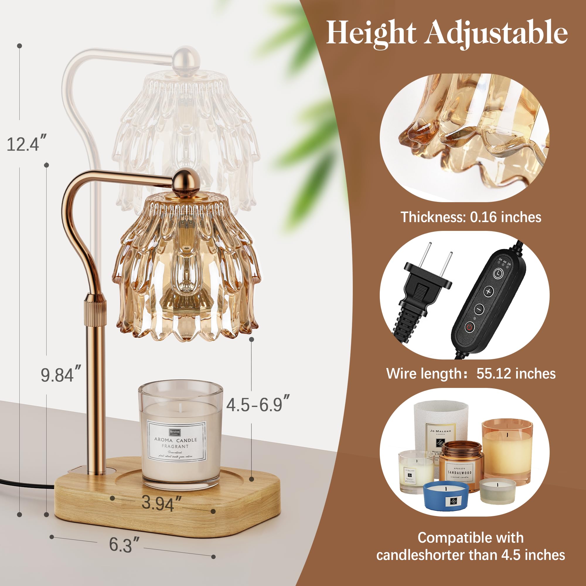 QiMH height-adjustable wax warmer lamp adapts to jar sizes