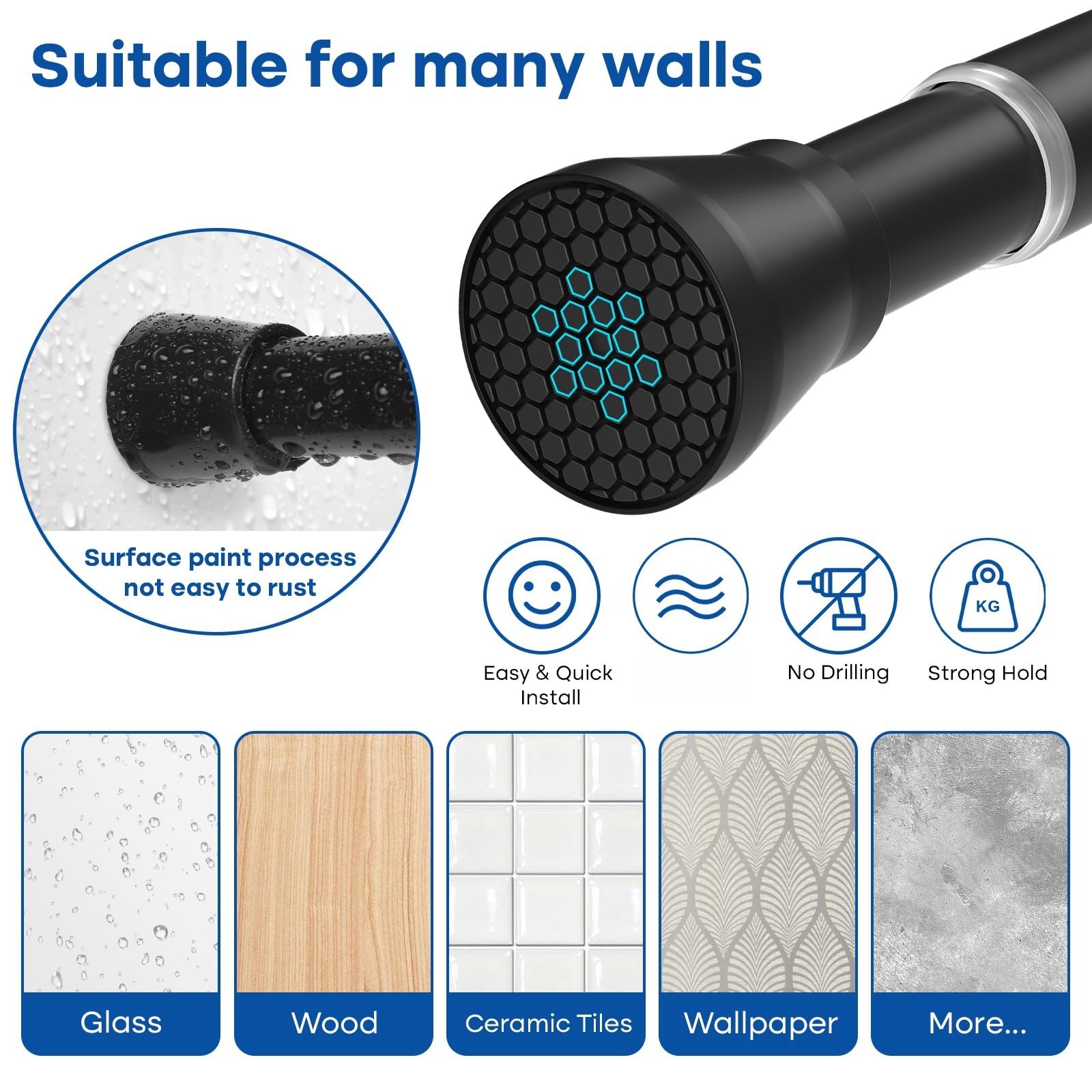 QINGYUN heavy-duty steel rod supports curtains up to 20 pounds