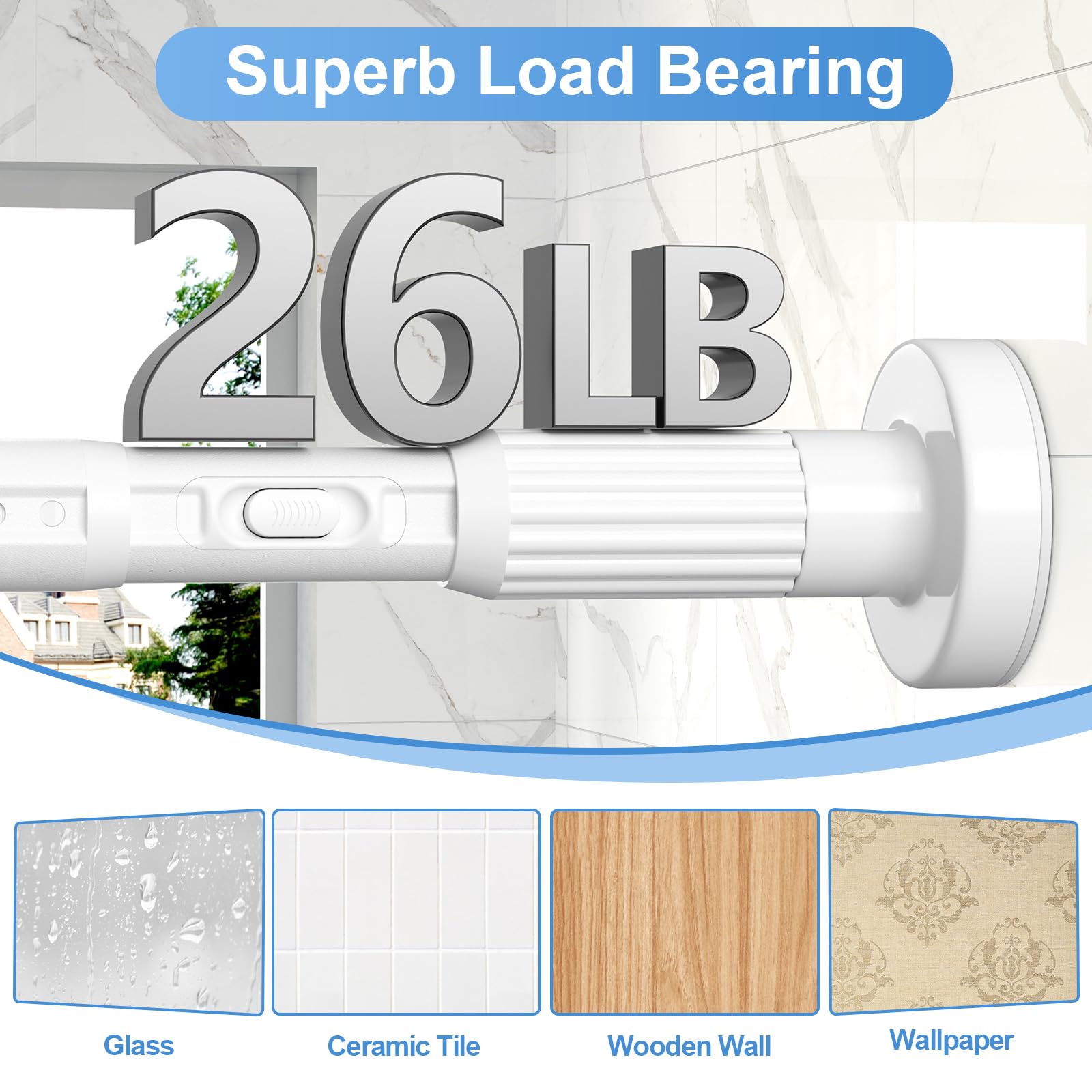 QINGYUN heavy-duty tension rod prevents sag with heavy curtains