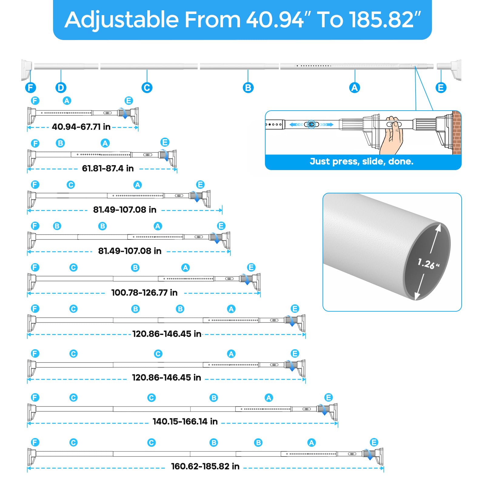 QINGYUN tension rod one touch adjustment enables quick, tool free length changes.