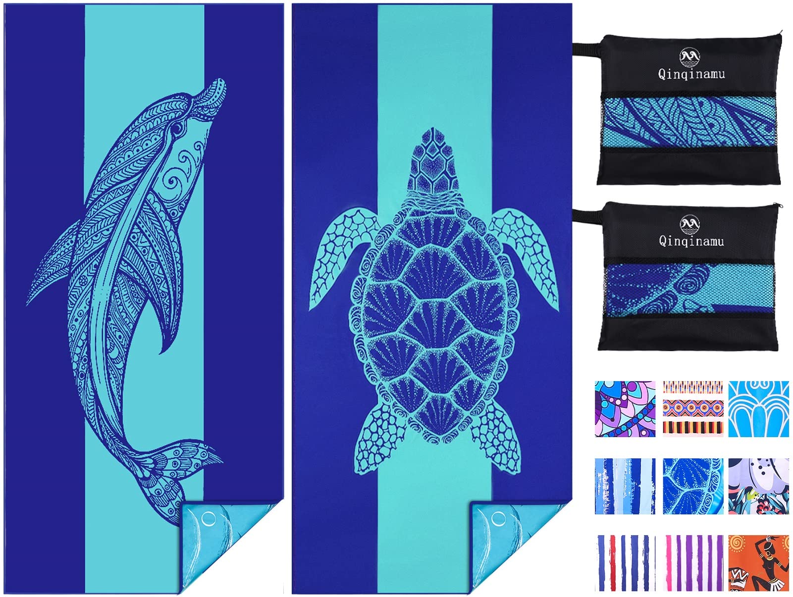 Qinqinamu 2-pack towels unfolded, oversized 71x32, pool and travel ready.