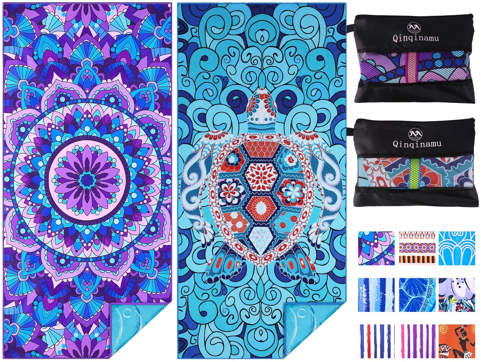 Qinqinamu 71x32 inch unfolded beach towel offers spacious comfort for lounging.