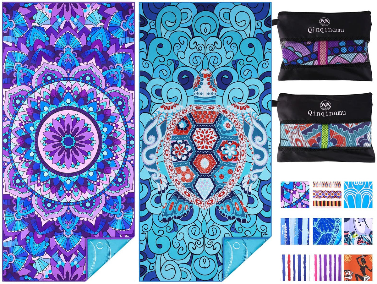 Qinqinamu 71x32 inch unfolded beach towel offers spacious comfort for lounging.