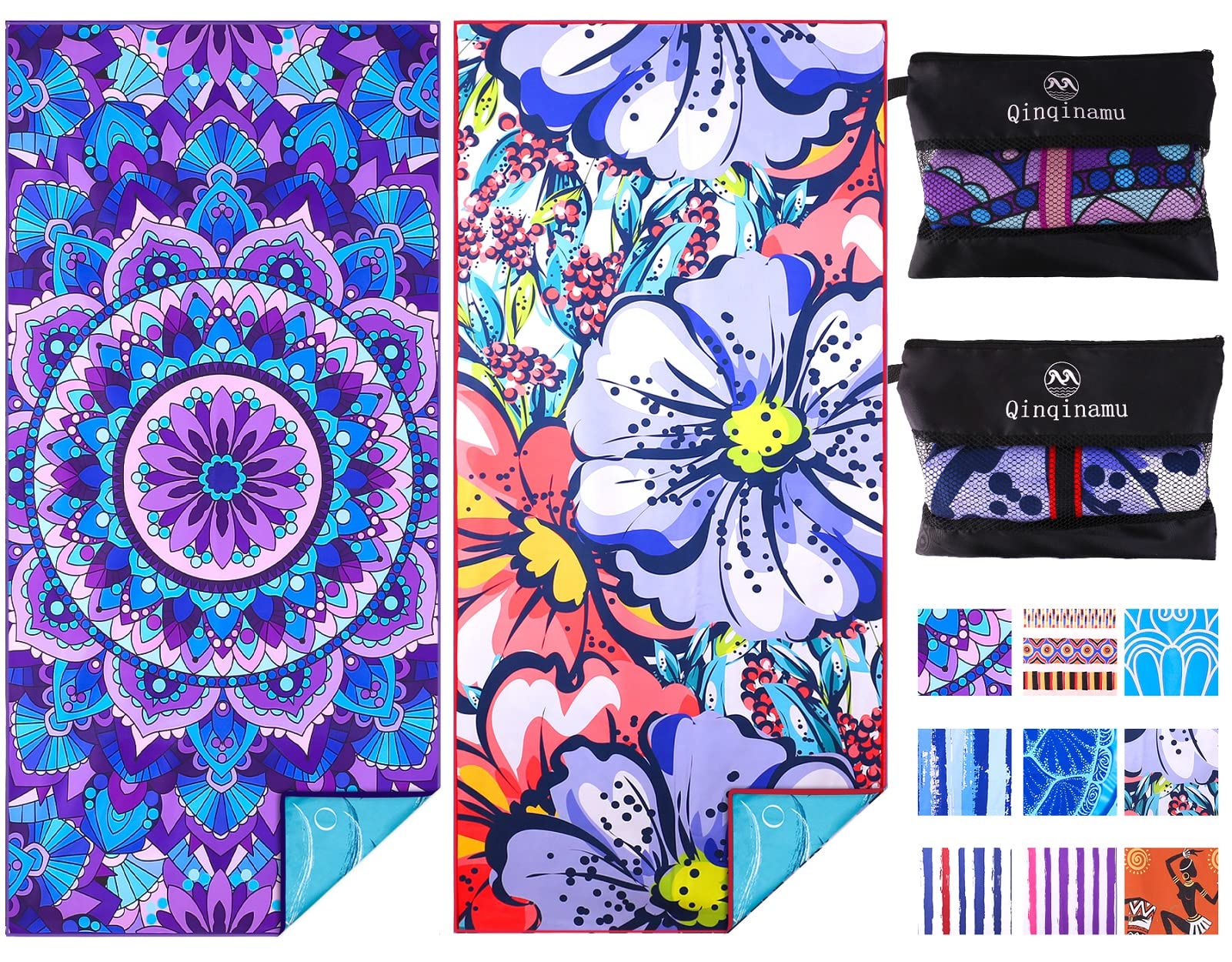 Qinqinamu Beach Towel 71x32 oversized laid out on sand for sunbathing