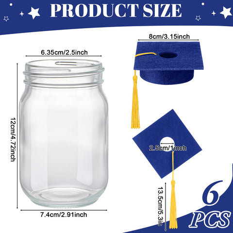 Qinyoung graduation-cap jar with flowers insert demonstrates adjustable centerpiece option.