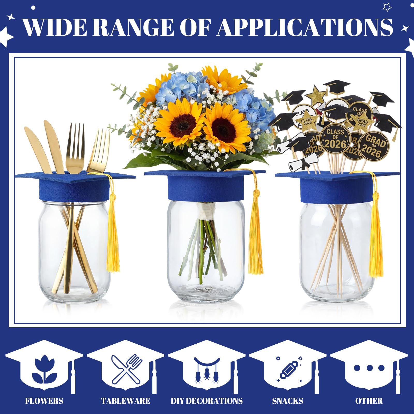 Qinyoung cap jar arrangement on table shows versatile party decor.
