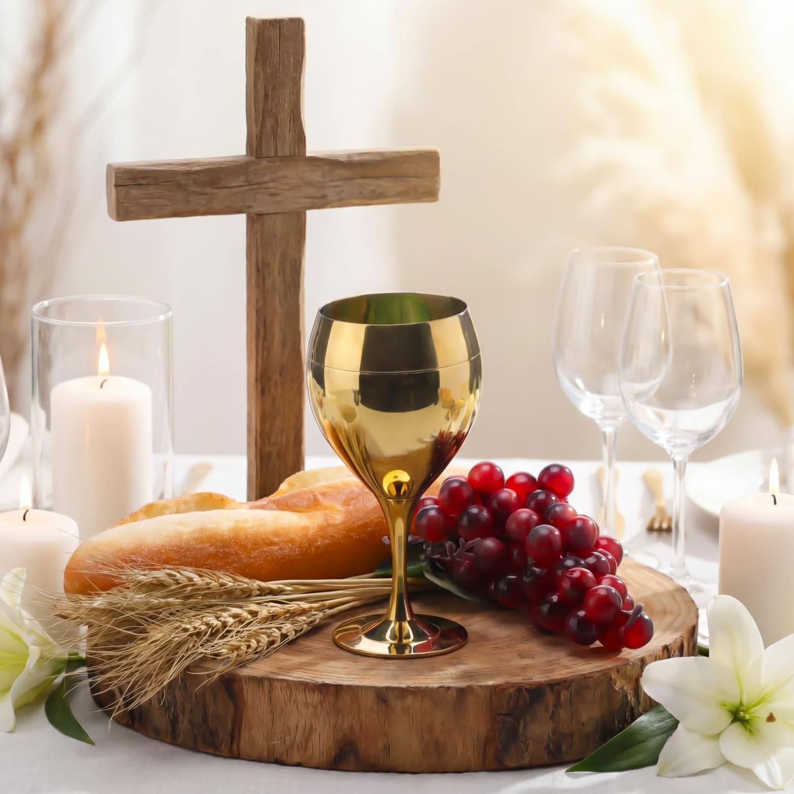 Qinyoung Holy Communion lifelike grapes add authentic ritual detail.