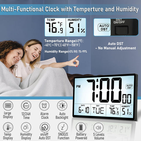 QINYUNE 9-inch clock with adjustable alarm volume for any environment.